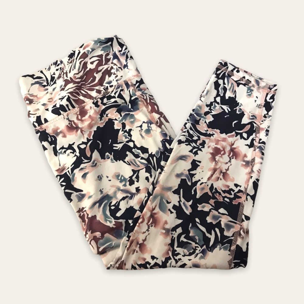 Balance Collection Womens L High Rise Cropped Leggings Vintage Floral Print Yoga